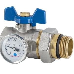 Zawór ze śrubunkiem i termometrem 1″ niebieski ART.3131T