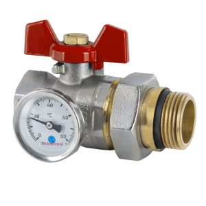 Zawór ze śrubunkiem i termometrem 1″ czerwony ART.3131T